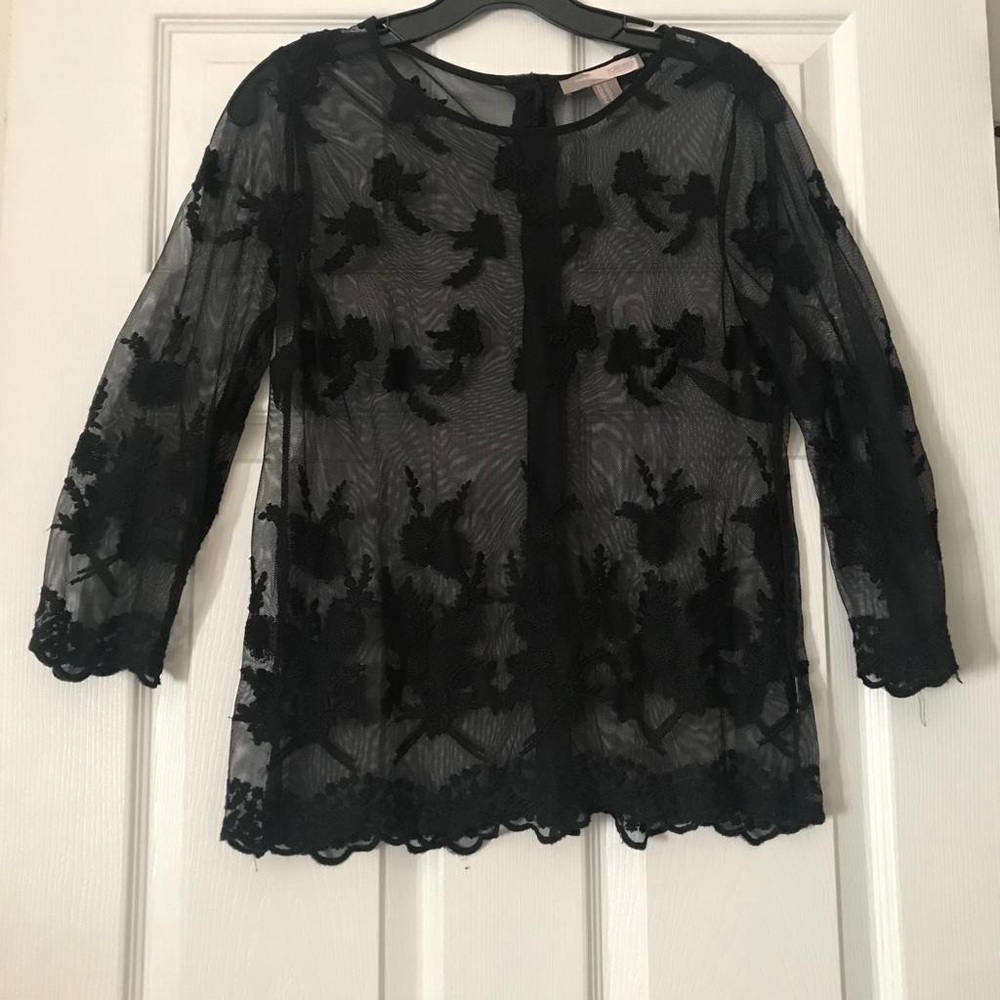 Sheer Embroidered Top in Black